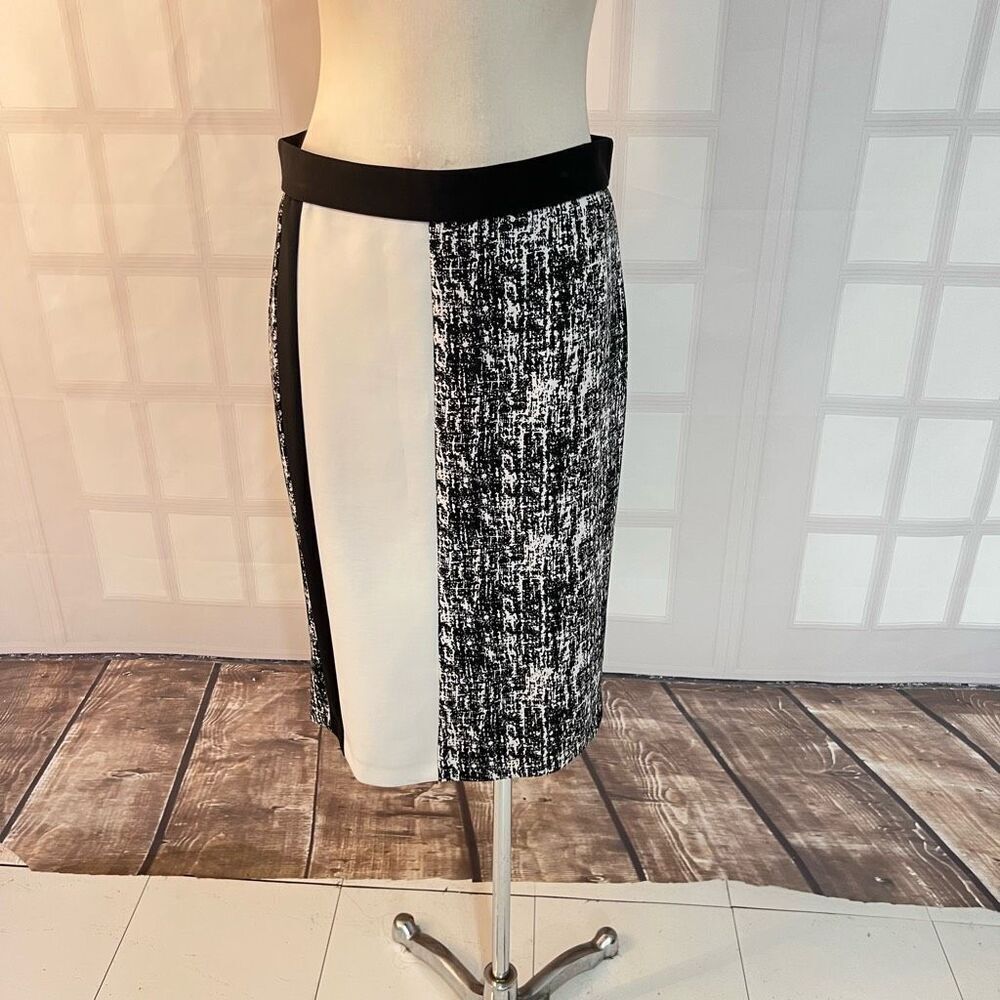Vince Camuto Black White Colorblock Zip Back Scuba Pencil Skirt Size Medium